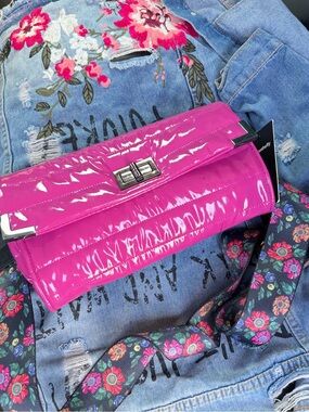 THINK ROYLN Patent Fuchsia Crossbody with Floral Strap